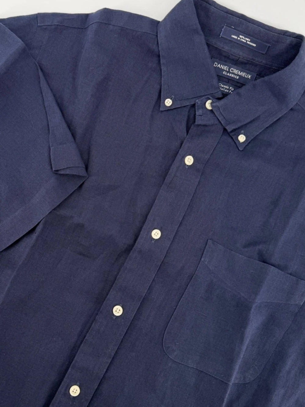Daniel Cremieux European linen deep Blue Short-Sleeve Linen Button-Up Shirt